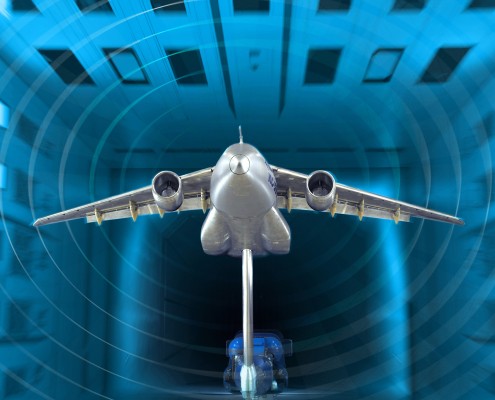 Embraer KC-390 model in wind tunnel