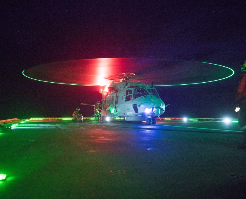 Norwegian NH90 navy helicopter at flight deck
